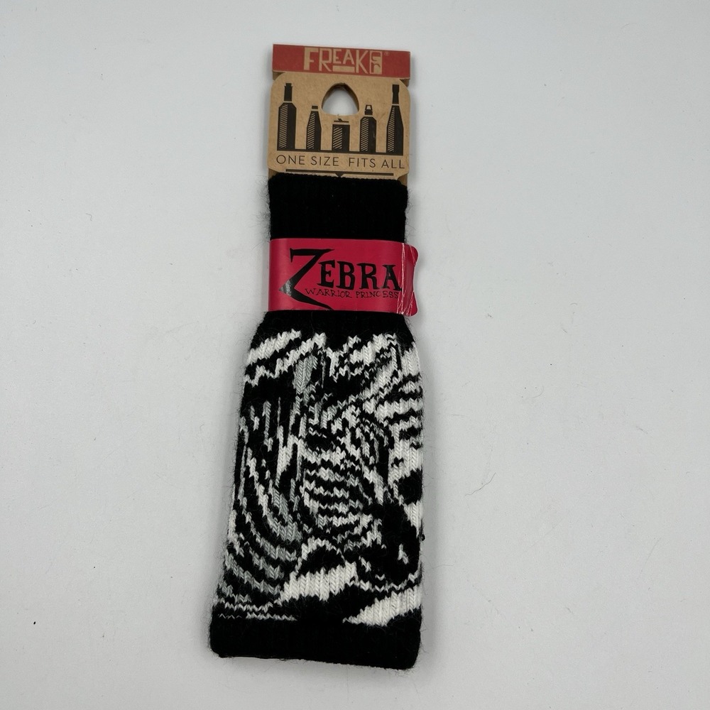 NEW! Freaker Koozie USA Sweater Bottle Can Insulator Zebra Black White Knit